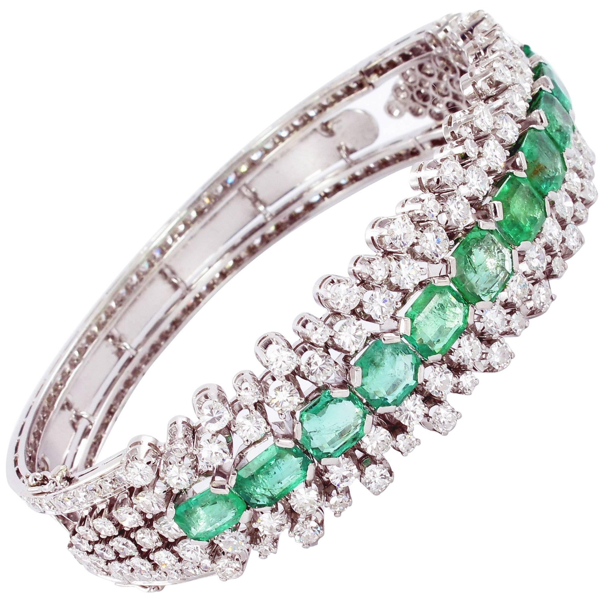 Emerald and Diamond Gold Bangle Bracelet