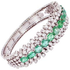 Emerald and Diamond Gold Bangle Bracelet