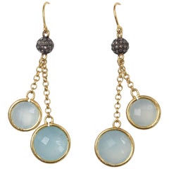 Double Drop Chalcedony and Diamond Earrings
