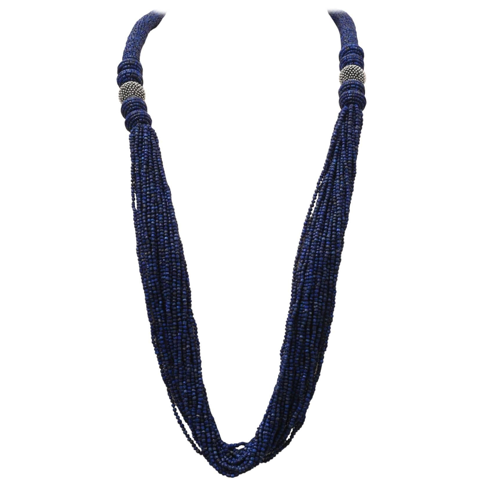 Woven Lapis Lazuli Beaded Necklace