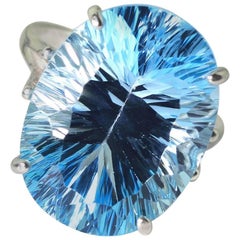 22.30 Carat Brillian Blue Topaz Cocktail or Party Sterling Silver Ring