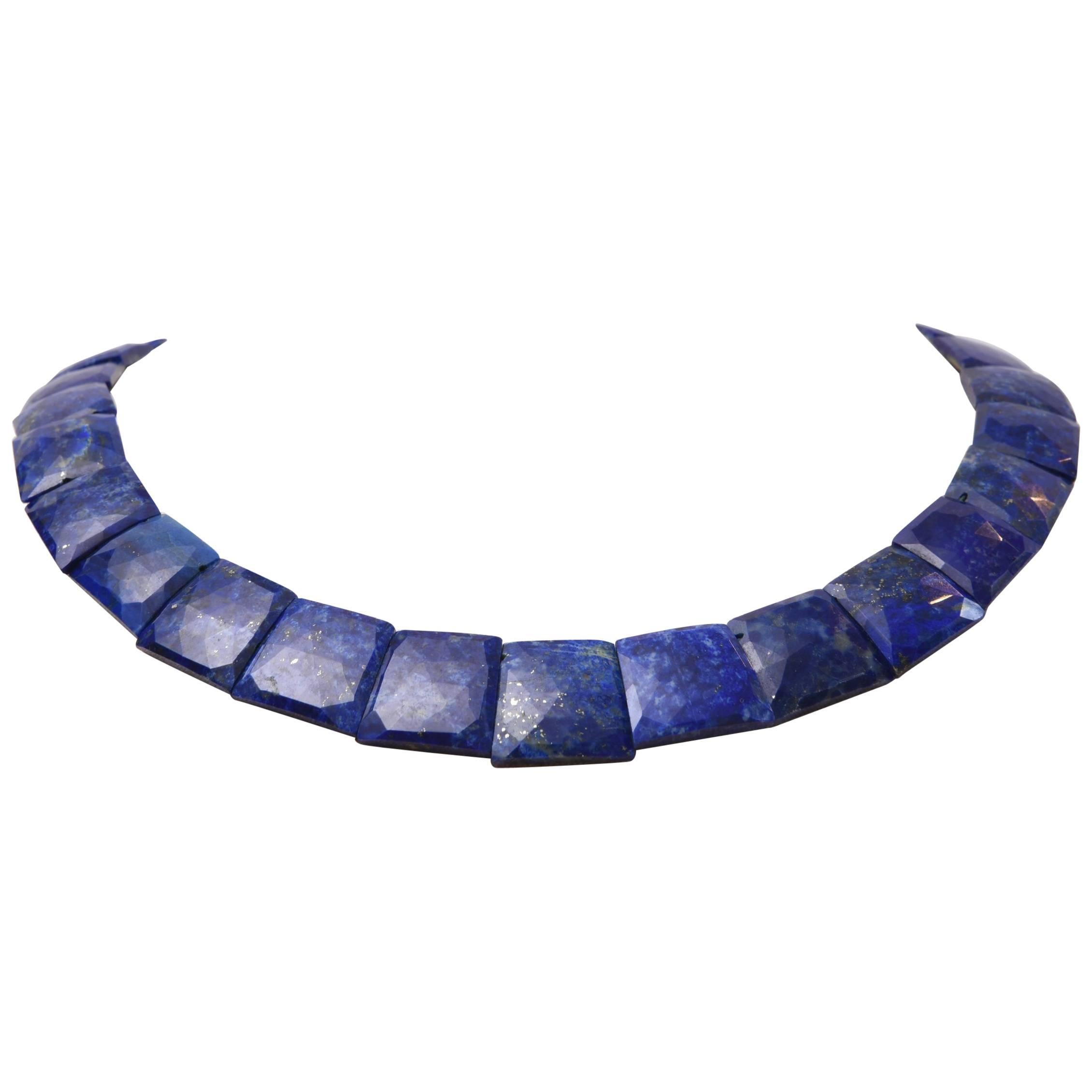 Facetet Lapis Lazuli Beaded Choker Necklace