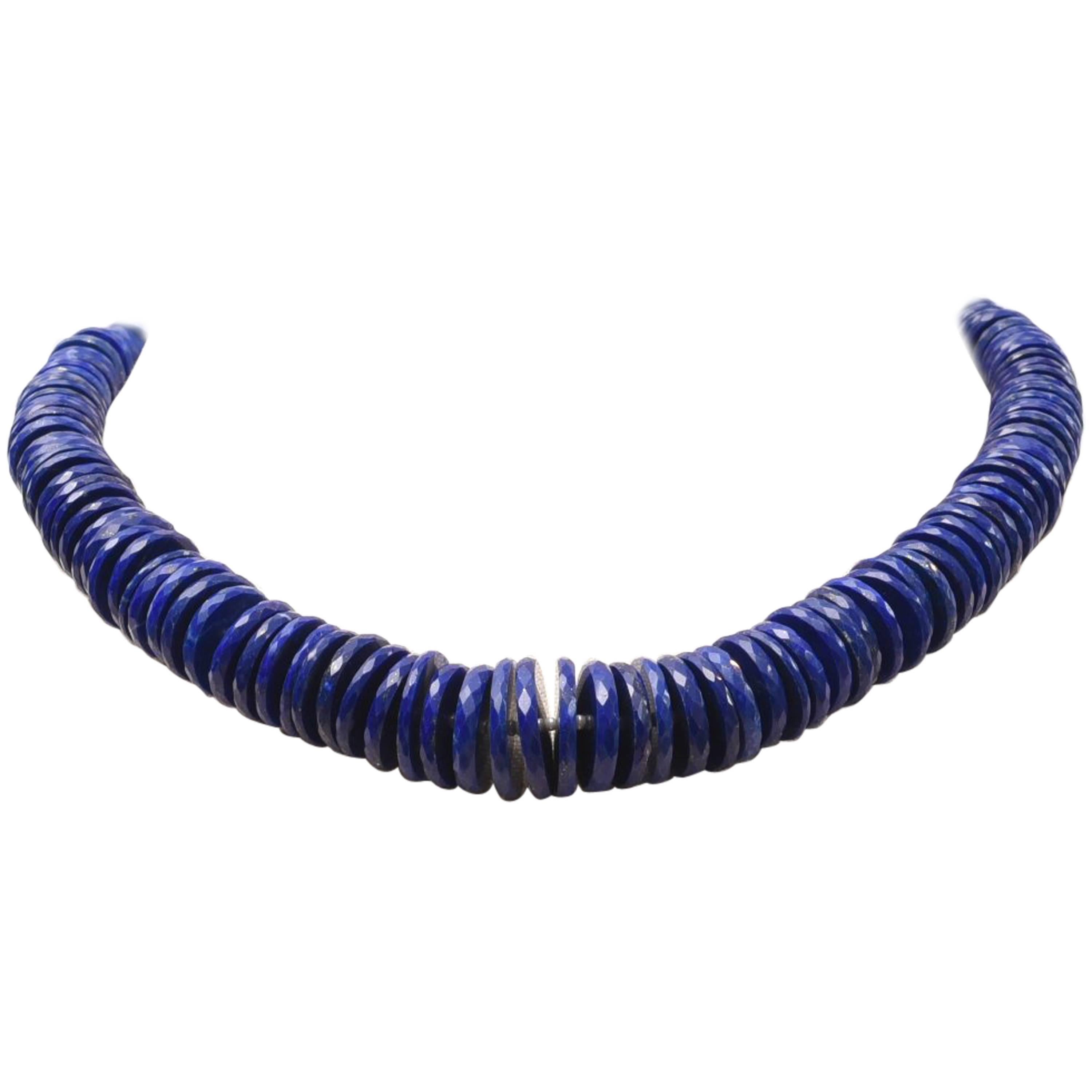 Faceted Lapis Lazuli and Sterling Silver Beaded Necklace