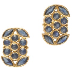 Blue Sapphires and 18 Karat Gold Stud Flower Earrings
