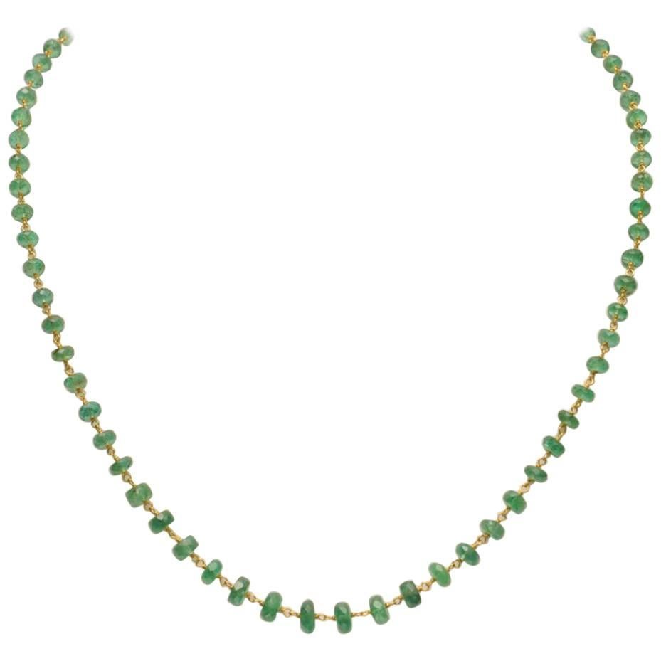 Faceted Emerald and 18 Karat Gold Beaded Necklace