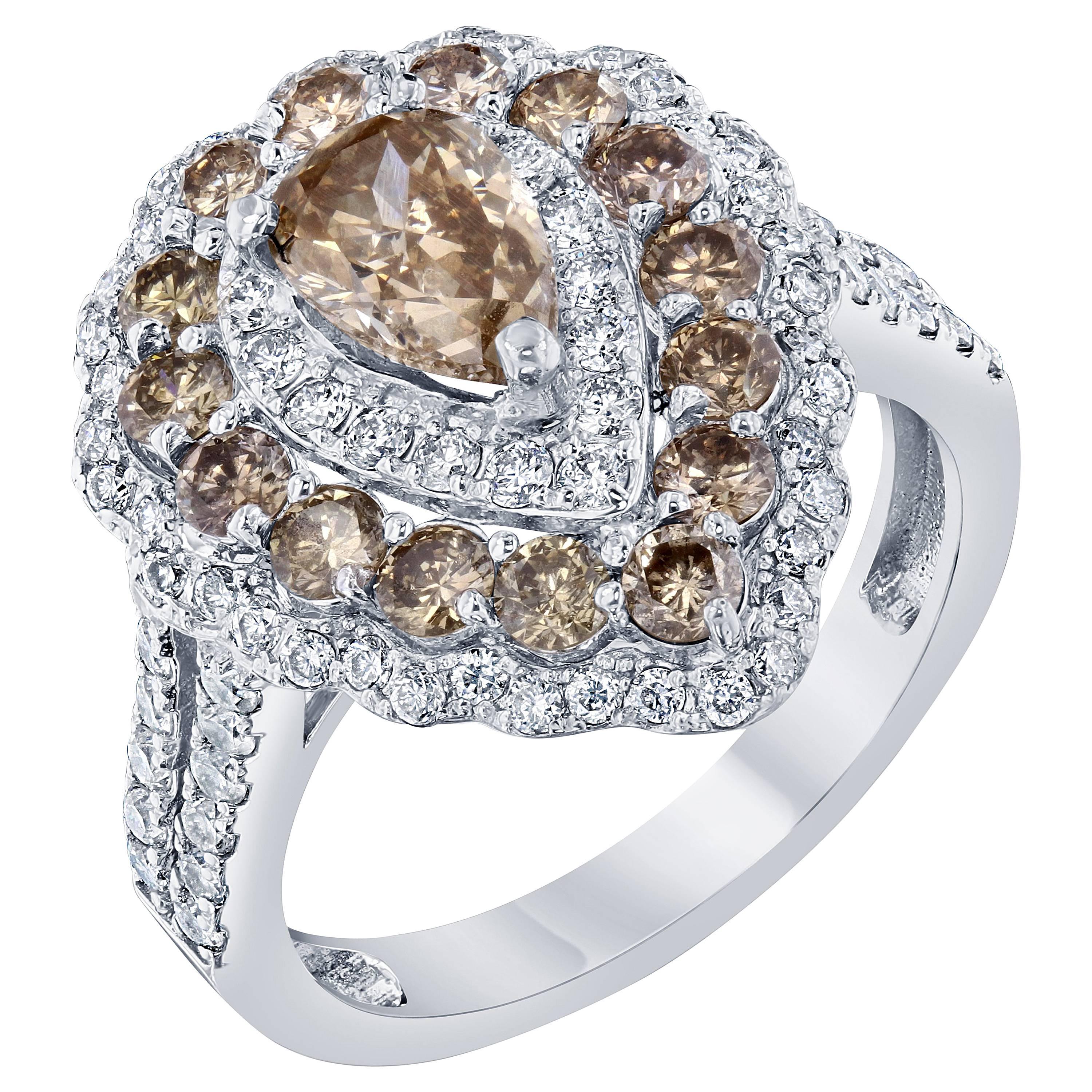 2.68 Carat Natural Fancy Champagne Diamond White Gold Cocktail Ring 