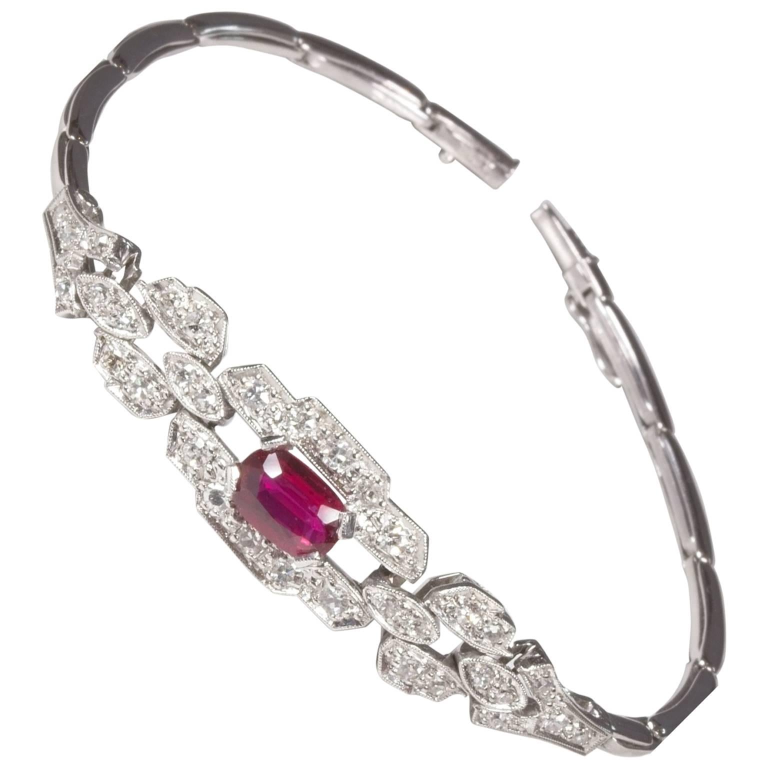 White Gold Ruby Diamond Bracelet For Sale