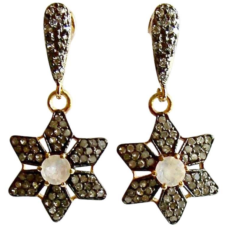 Moonstone Pave Diamond Star Earrings