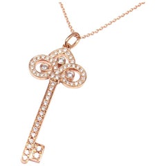 Tiffany & Co. Fleur-de-Lis Key Diamond Rose Gold Pendant Necklace