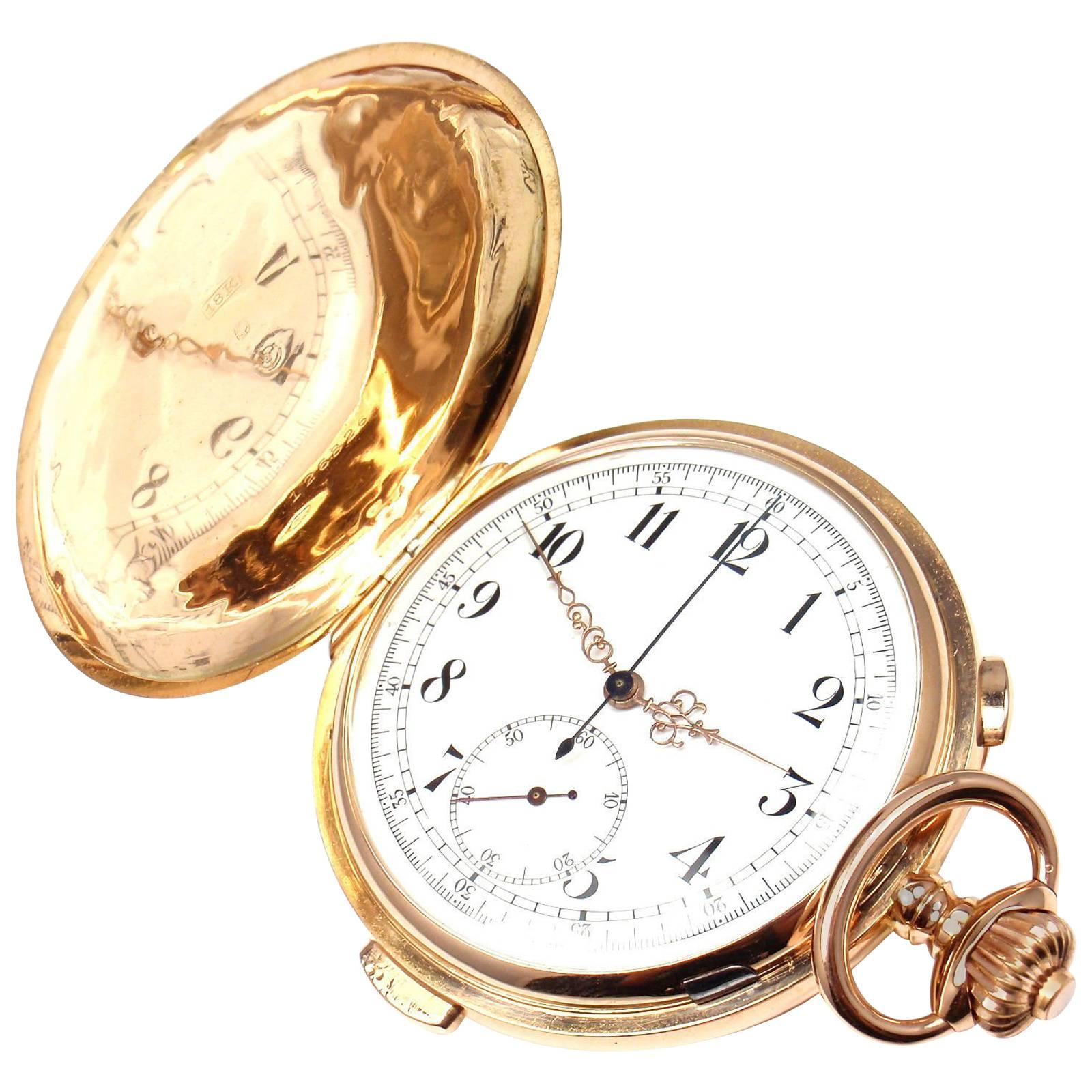 Rose Gold Hunting Cased Quarter Repeater Vintage Chronograph Pocket Watch