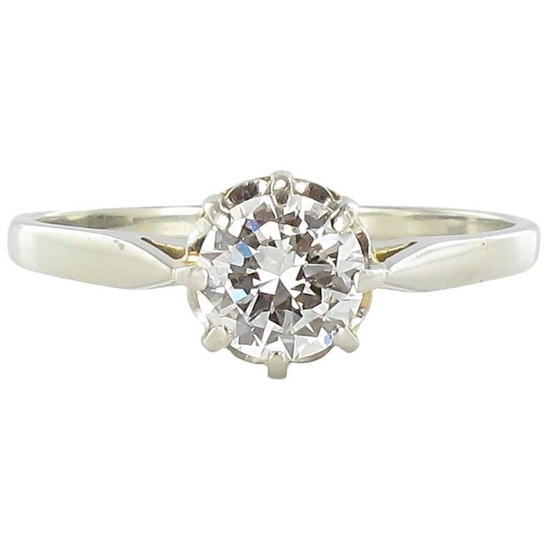 French Art Deco 0.60 Carat 18 Carat White Gold Solitaire Engagement Ring