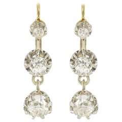 French Napoleon Trembleuses 18 Carat Gold Diamond Dangle Earrings