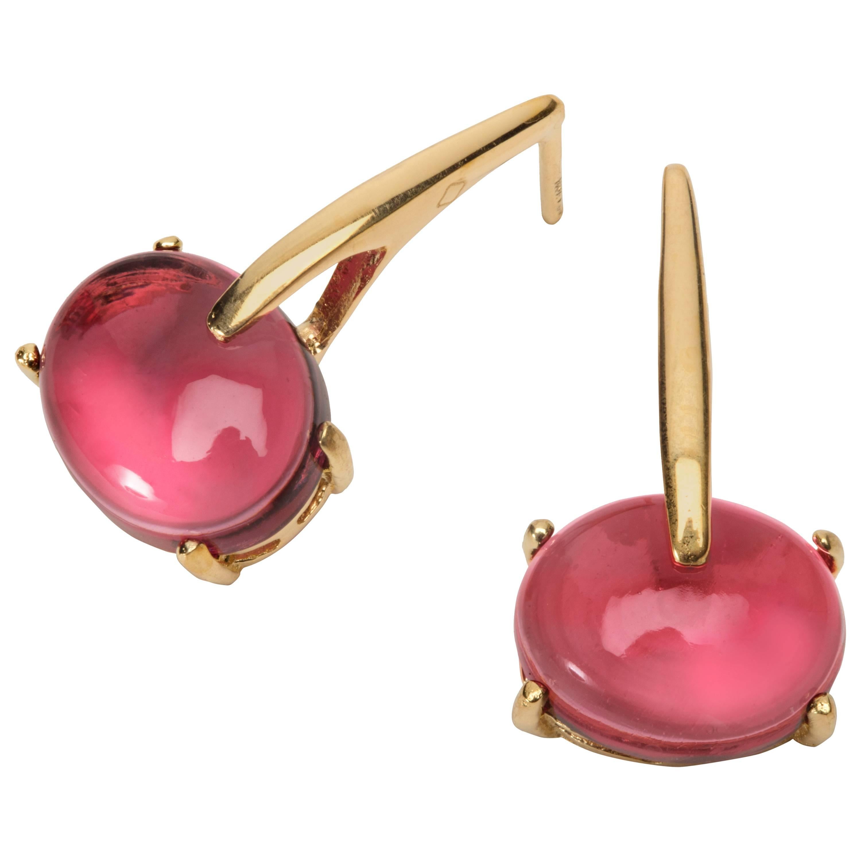 18kt yellow gold 10x12mm cabochon stone pink tourmaline Vermeil classic Earrings