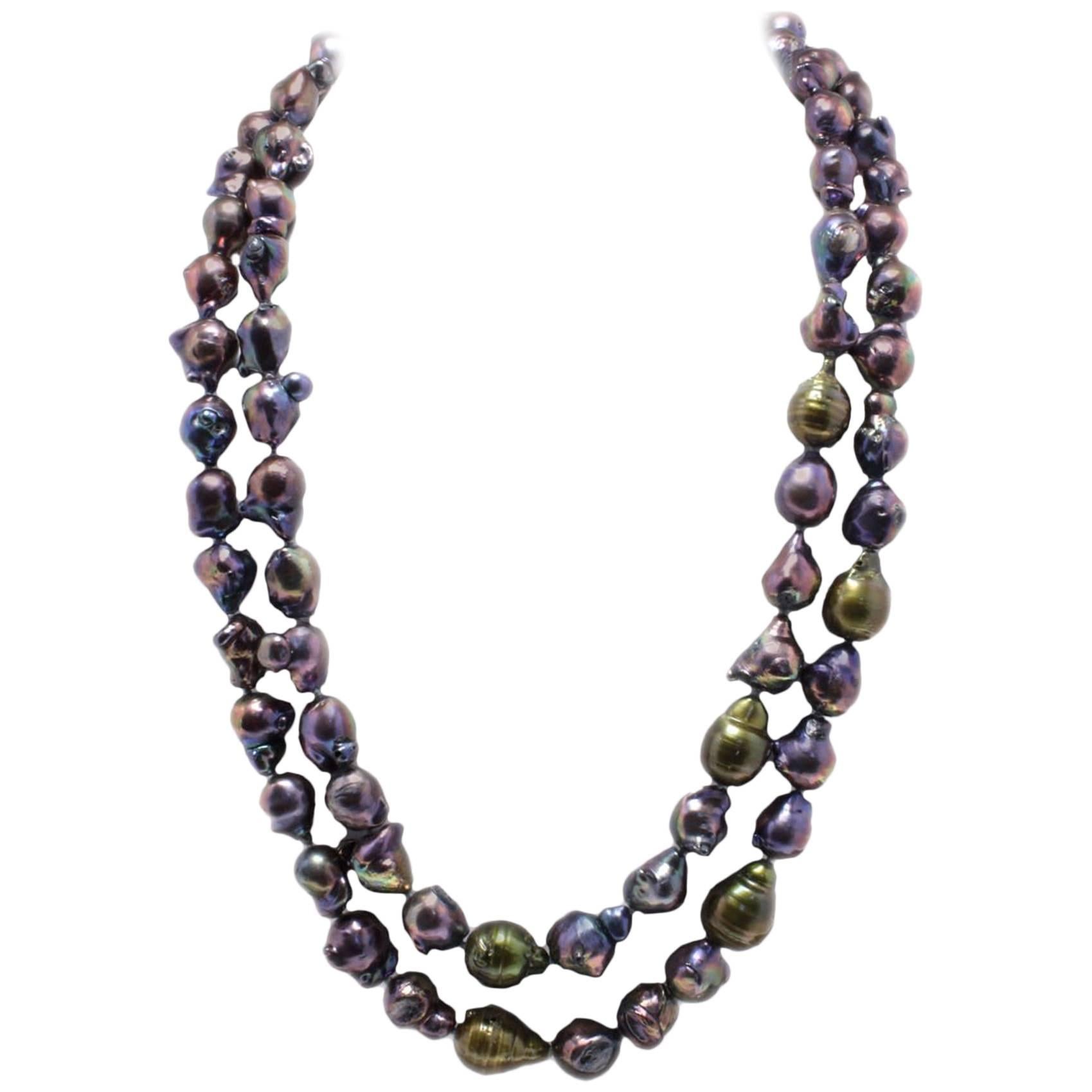  Natural Baroque Dark Pearls Necklace