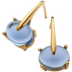 18kt yellow gold 8x10mm stone Tanzanite blue  Vermeil classic chic Earrings