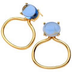 18kt yellow gold Vermeil Tanzanite blue Quartz gold hoop modern Drop Earrings
