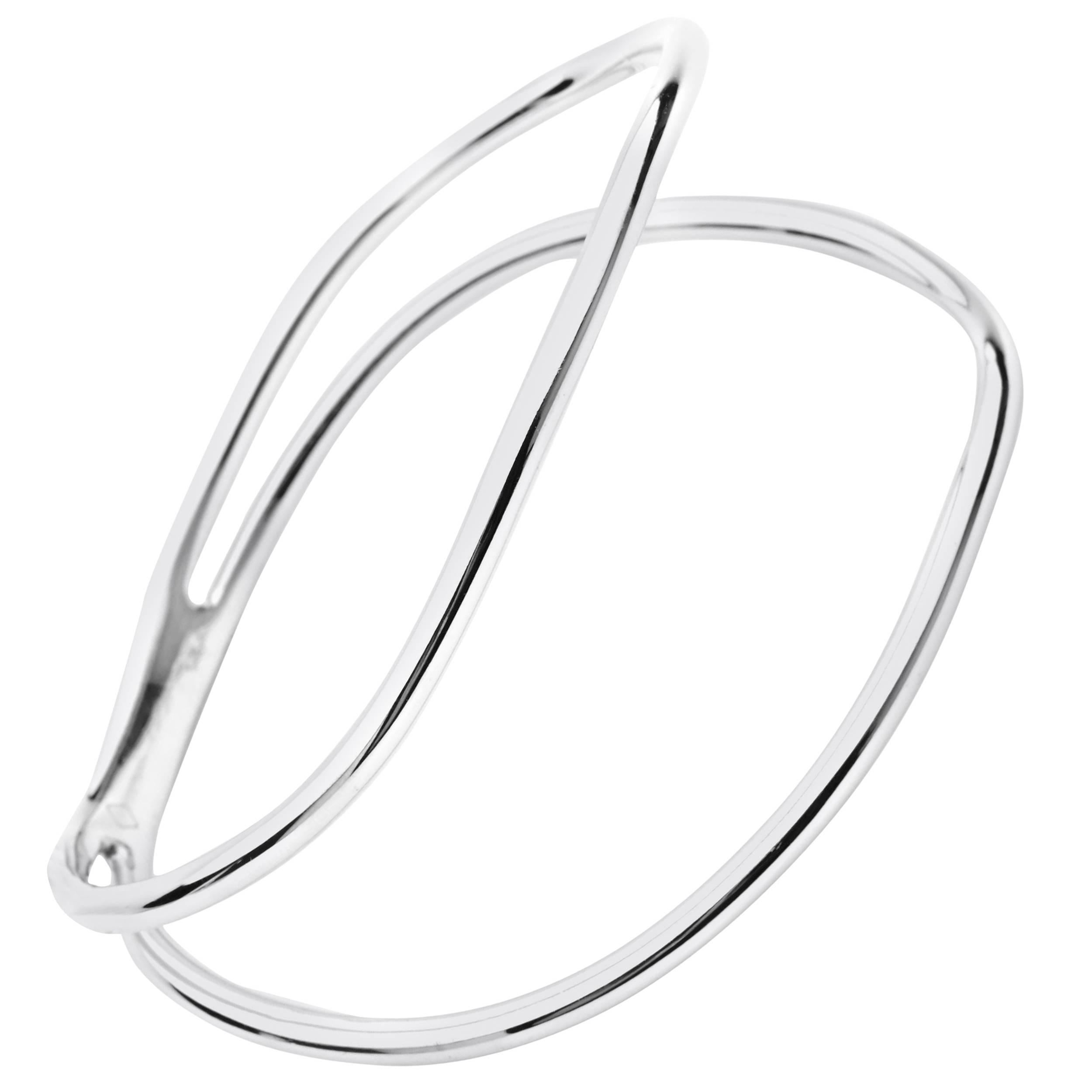 MAVIADA's Double Curved Bracelet White Rhodium Vermeil Stylish Modern Bracelet For Sale