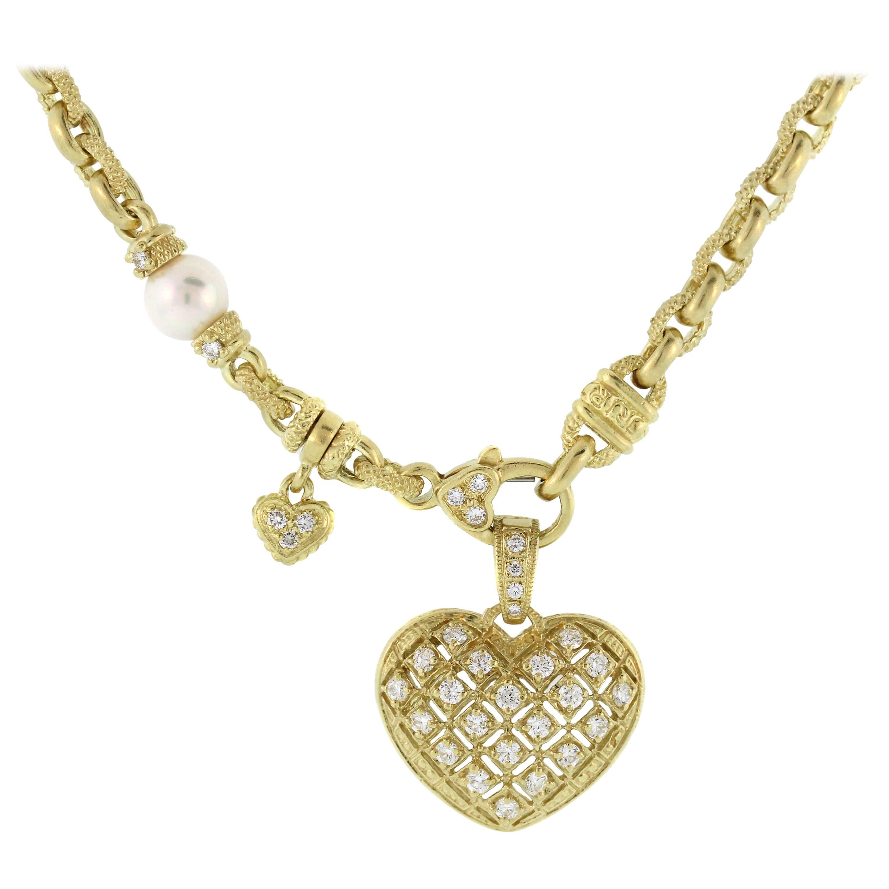 Judith Ripka Chain Necklace with Diamond and Gold Heart Enhancer