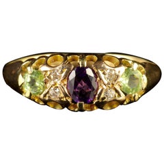 Antique Suffragette Ring 18 Carat Amethyst Diamond Peridot, circa 1900