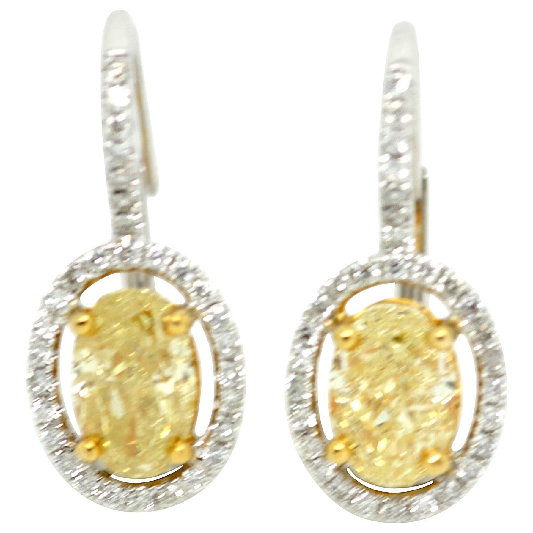 Oval Fancy Yellow Diamond Drop Earrings