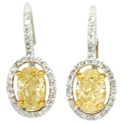 Oval Fancy Yellow Diamond Drop Earrings