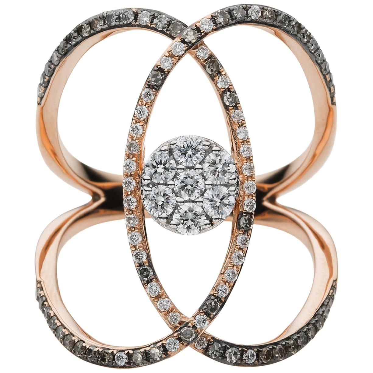 Carlos Udozzo 18 Karat Rose Gold Rhodium-Plated Diamond Ring For Sale