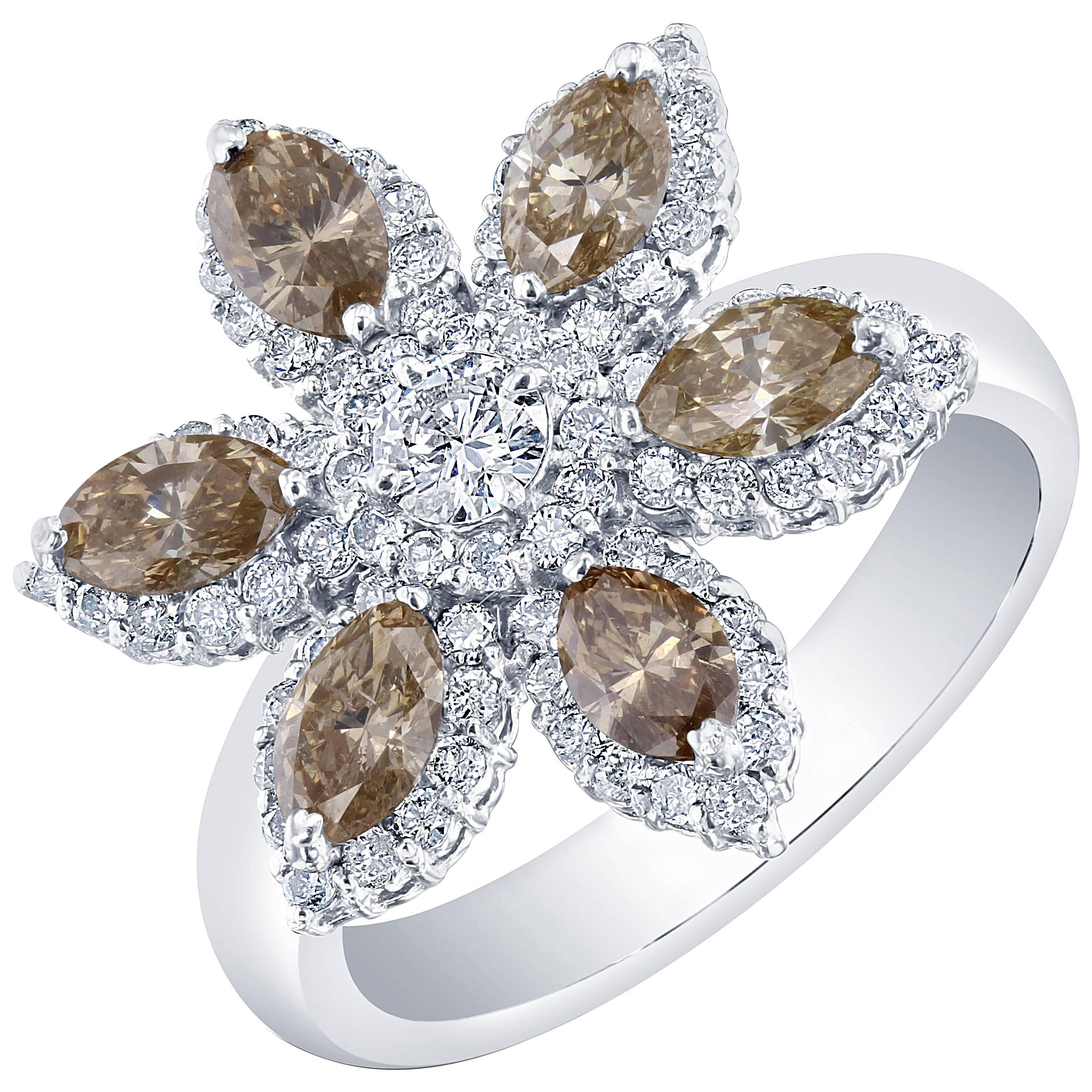 2.05 Carat Natural Brown and White Diamond Cocktail Ring