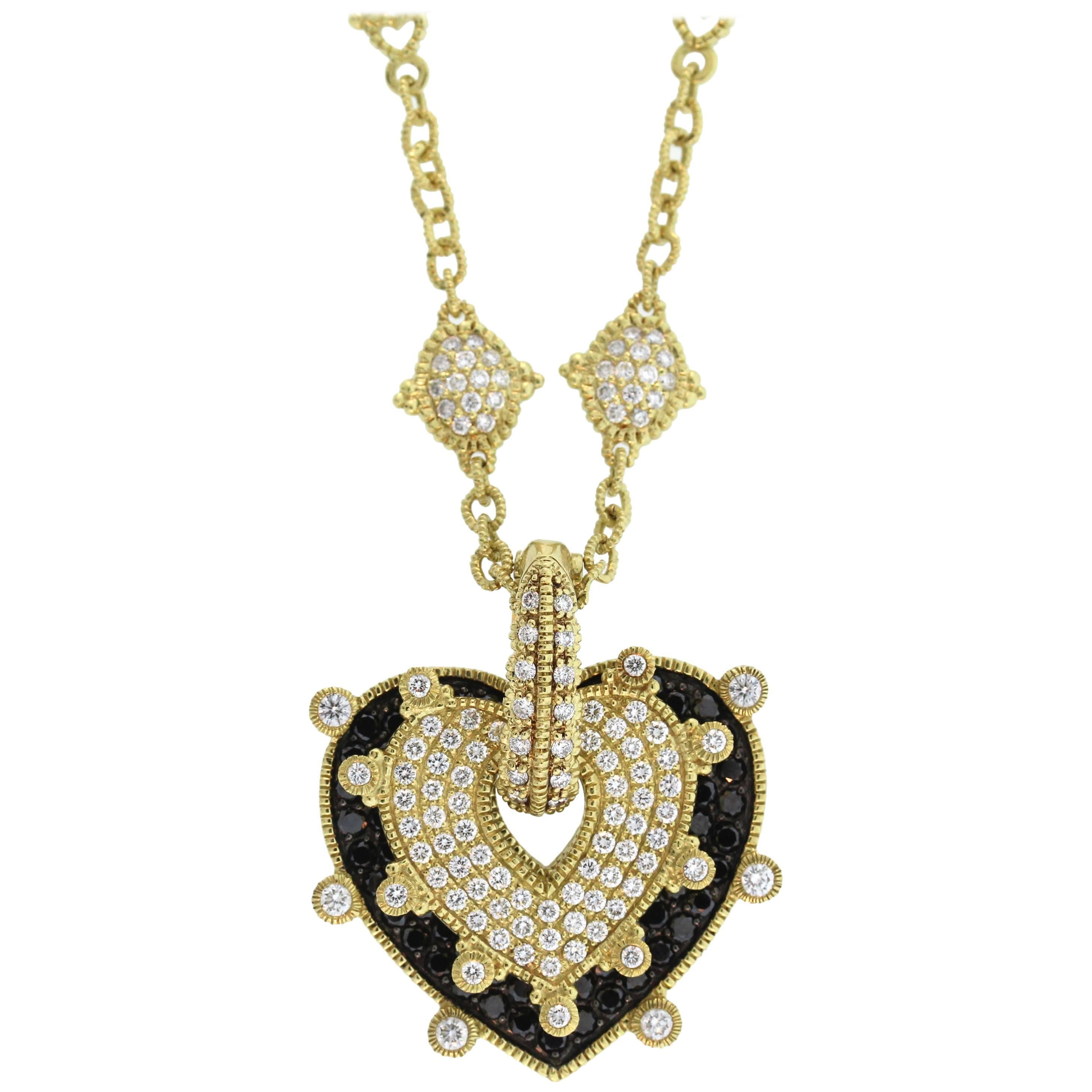 Judith Ripka Two-Piece Black and White Diamond Heart Pendant with Diamond Chain