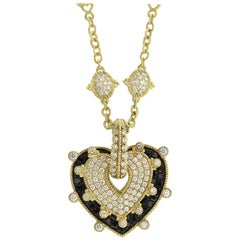 Judith Ripka Two-Piece Black and White Diamond Heart Pendant with Diamond Chain