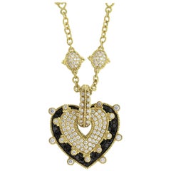 Judith Ripka Two-Piece Black and White Diamond Heart Pendant with Diamond Chain