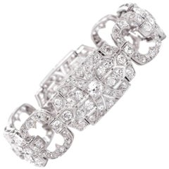 Antique Art Deco 12.32 Carat Diamond Platinum Wide Link Bracelet