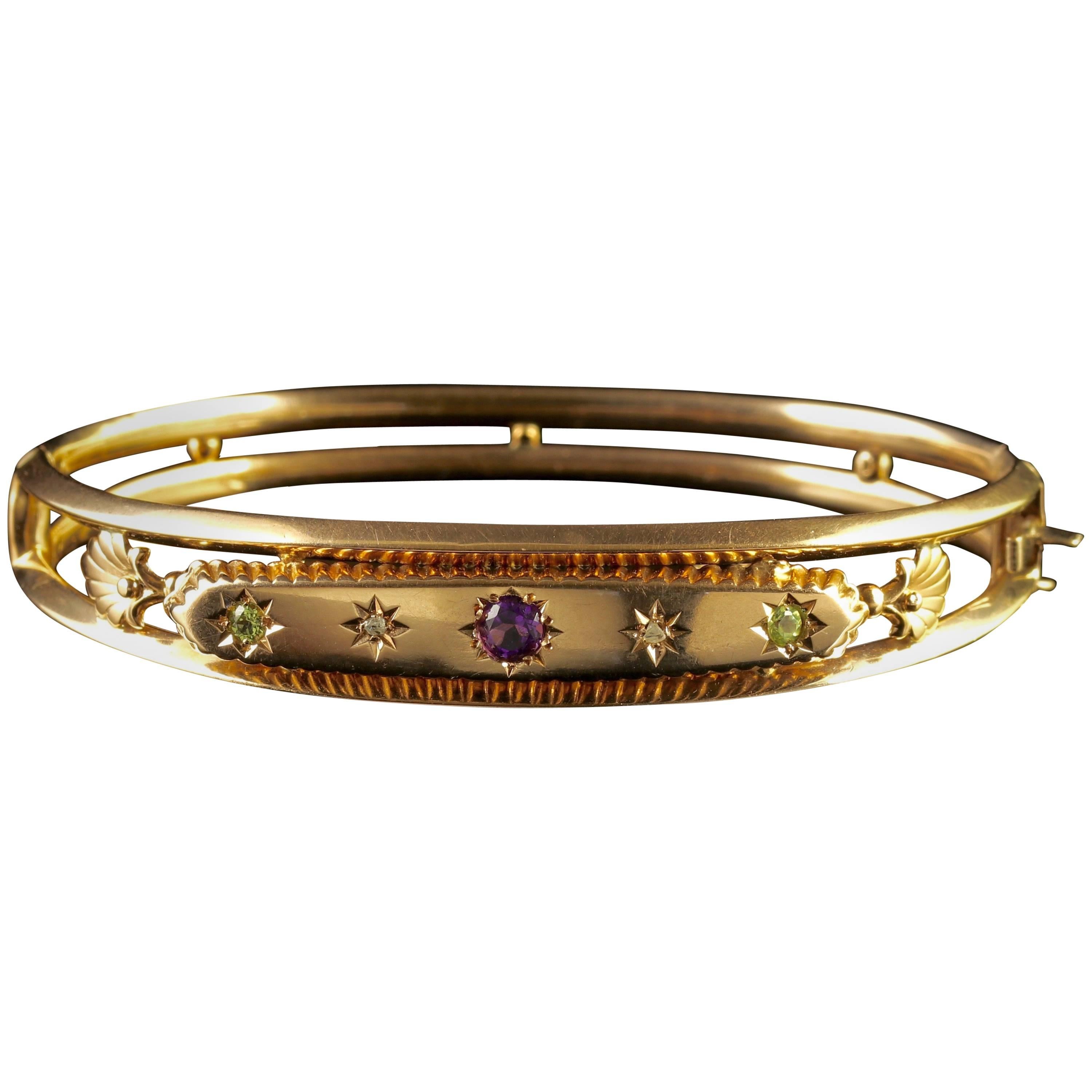Antique Victorian Suffragette Gold Bangle Dated Chester, 1904 For Sale