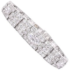 Art Deco Oval Diamond Engraved Platinum Panel Bracelet