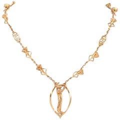 Vintage Salvador Dali's Limited Edition 18K / 750 Gold  Figurine Necklace Signed "Dali" 