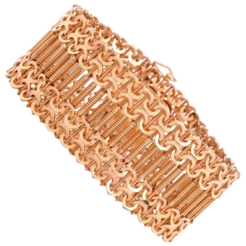 Retro Machine Age Design Wide Rose Gold Mesh Bracelet