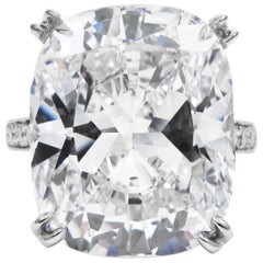 Tiffany & Co. GIA Certified 18.48Ct D IF Type IIA Cushion Diamond Platinum Ring