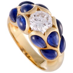 Van Cleef & Arpels Diamond and Cabochon Sapphire Yellow Gold Ring