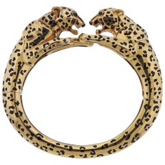 Rare Cartier Paris Panther Black Enamel Gold Bangle