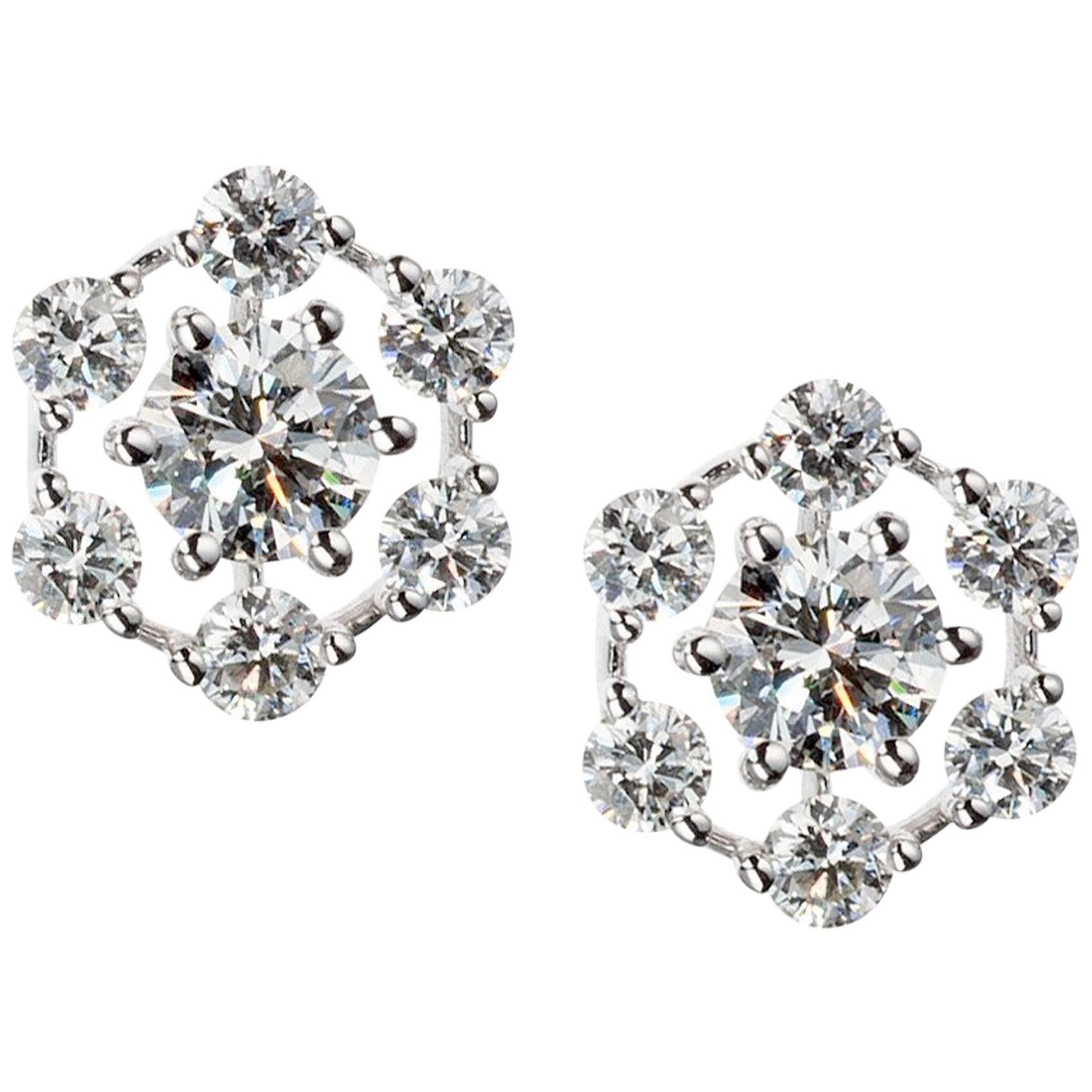 Kwiat Diamond Star Stud Earrings in 18 Karat White Gold For Sale