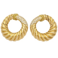 Van Cleef & Arpels Diamond Gold Hoop Earrings with Clips