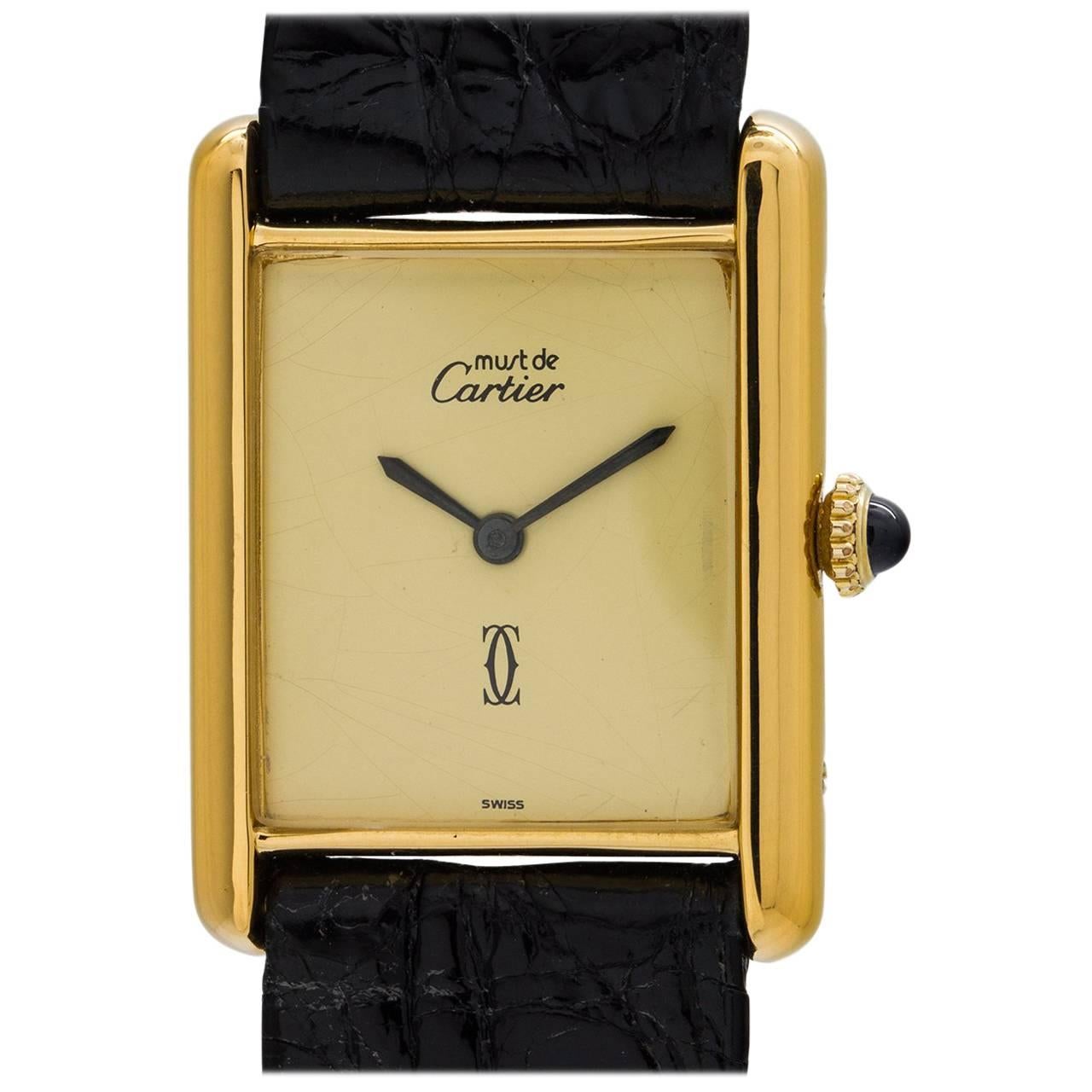 Cartier Vermeil Must de Cartier Sweet Cream Dial Manual Wristwatch, circa 1970s
