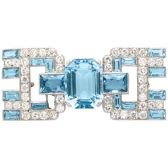 Art Deco Cartier London Aquamarine Diamond Brooch