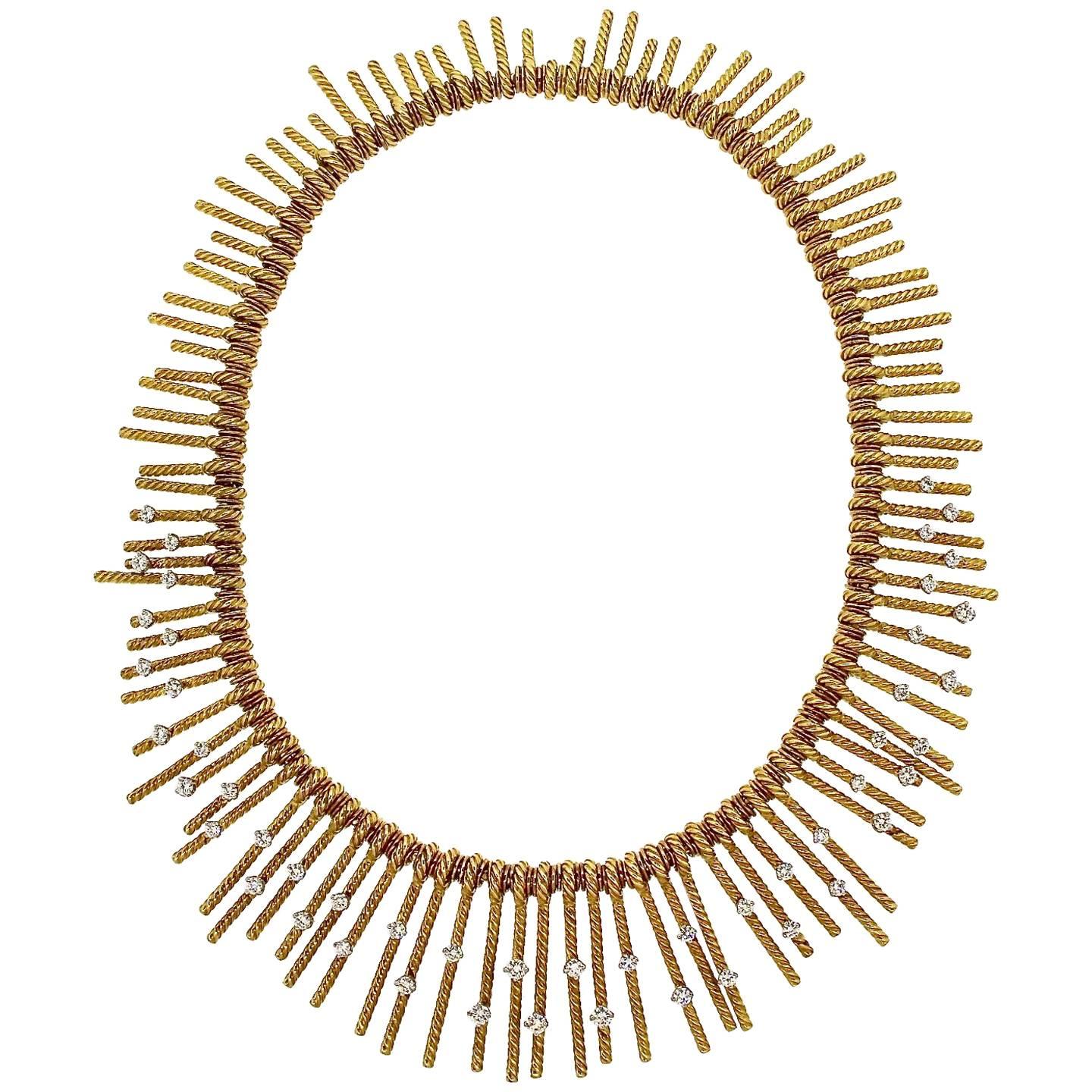 Tiffany & Co. Schlumberger Modern Gold Diamond Fringe Necklace