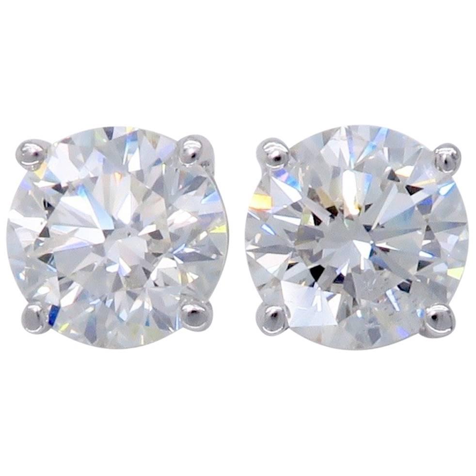 2.04 Carat Round Brilliant Cut Diamond Stud Earrings