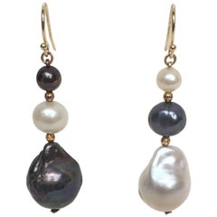 Asymmetrical Black and White Pearl Earrings by Marina J