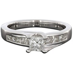 14 Karat White Gold Floating Channel Princess Cut Diamond Engagement Ring