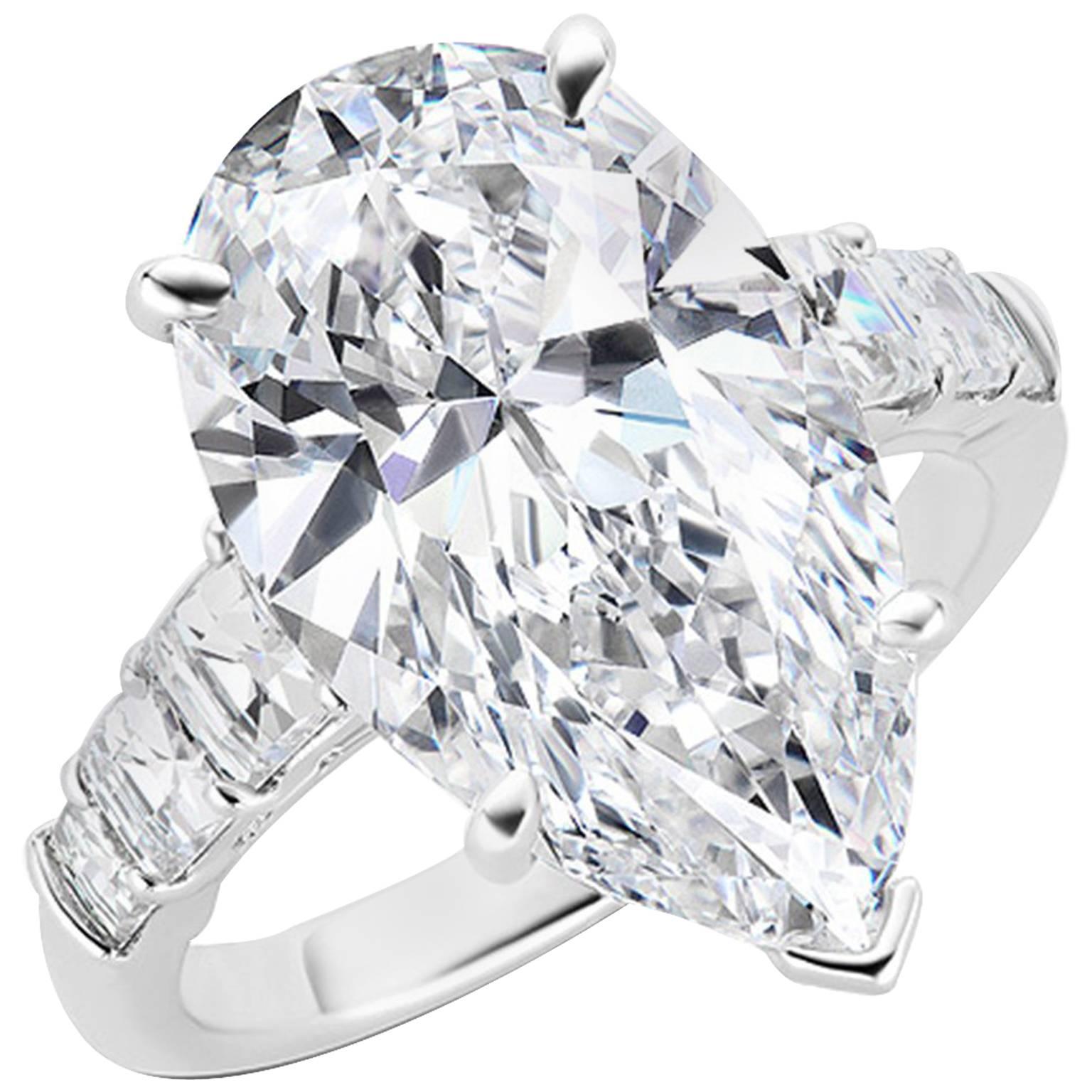 GIA Certified 8.25 Carat VVS2 D Pear Shape Diamond Platinum Engagement Ring For Sale