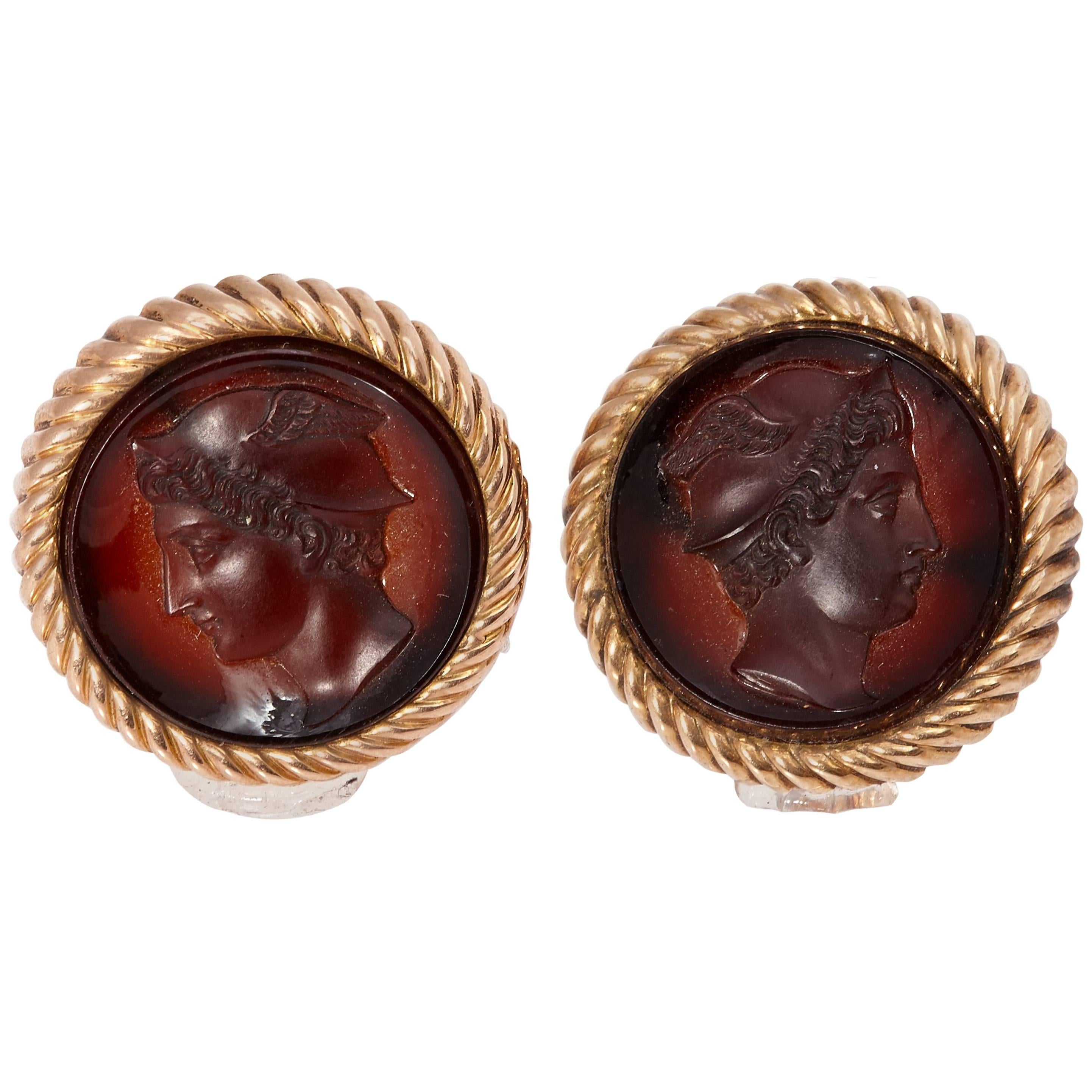 Manschettenknöpfe aus Bernstein und Gold mit Mercury aus Bernstein