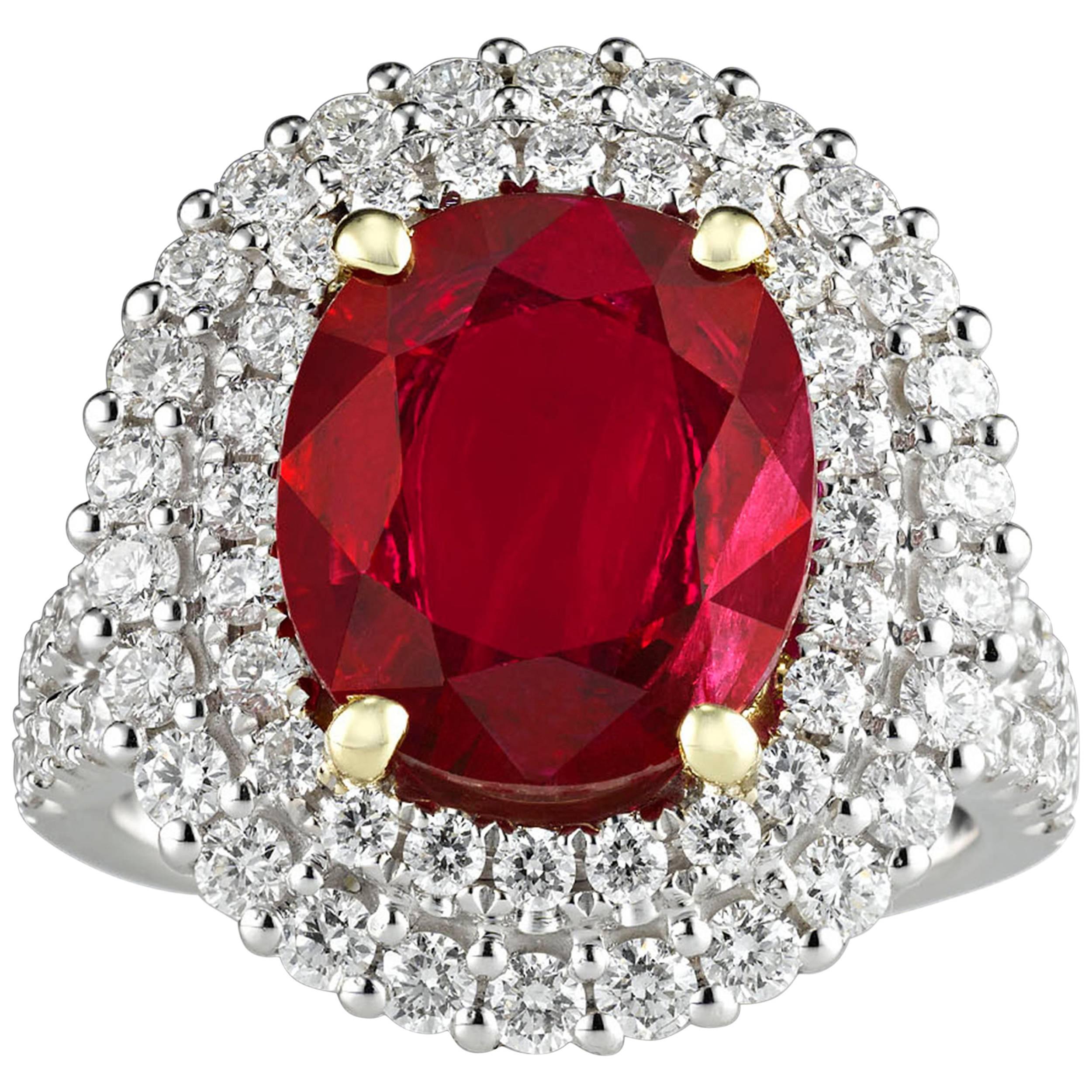 Ruby and Diamond Ring, 3.95 Carats For Sale