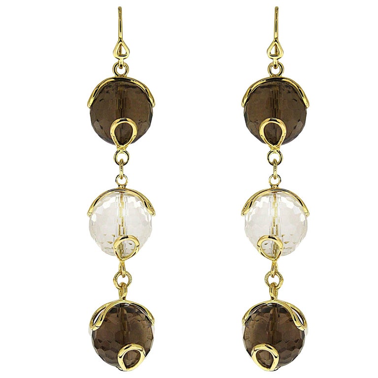 Valentin Magro Carina Triple Earrings with Smokey Topaz and Crystal Balls For Sale